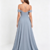 Dusty Blue Off Shoulder V Neck Chiffon A Line Formal Bridesmaid Maxi Dress