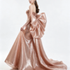 Rose Gold Sequins Spaghetti Strap Ruched Mermaid Dress With Large Satin Bow Train Formal Evening Gown