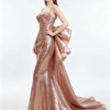 Rose Gold Sequins Spaghetti Strap Ruched Mermaid Dress With Large Satin Bow Train Formal Evening Gown