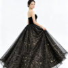 Black Sweetheart Strapless Velvet Gold Sparkle Tulle A Line Formal Ball Gown Maxi Dress