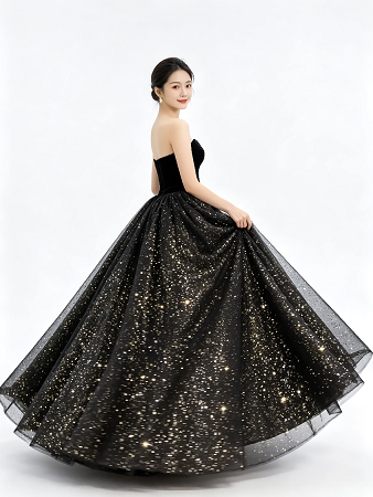 Black Sweetheart Strapless Velvet Gold Sparkle Tulle A Line Formal Ball Gown Maxi Dress