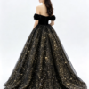 Black Sweetheart Strapless Velvet Gold Sparkle Tulle A Line Formal Ball Gown Maxi Dress