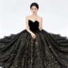 Black Sweetheart Strapless Velvet Gold Sparkle Tulle A Line Formal Ball Gown Maxi Dress