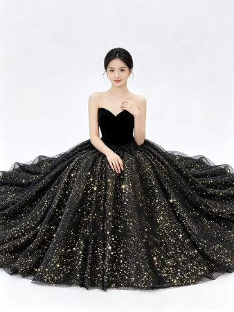 Black Sweetheart Strapless Velvet Gold Sparkle Tulle A Line Formal Ball Gown Maxi Dress