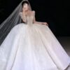 Glitter V-Neck Long Sleeve Wedding Dress