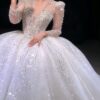 Glitter V-Neck Long Sleeve Wedding Dress