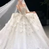Strapless Lace Layered Ball Gown