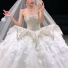 Strapless Lace Layered Ball Gown