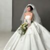 Lace Applique Satin Bow Ball Gown
