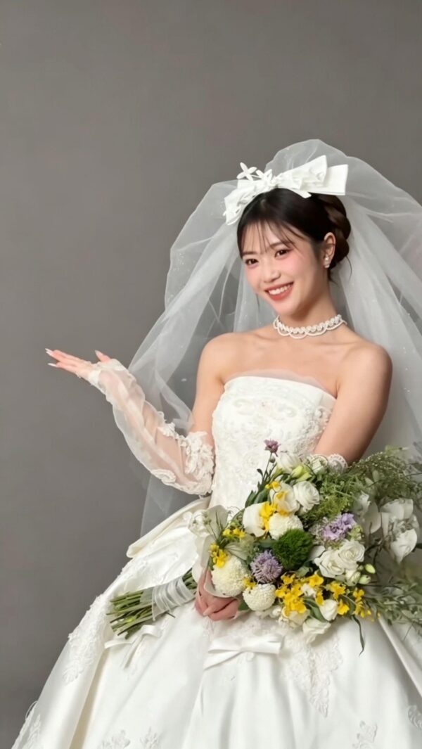 Lace Applique Satin Bow Ball Gown