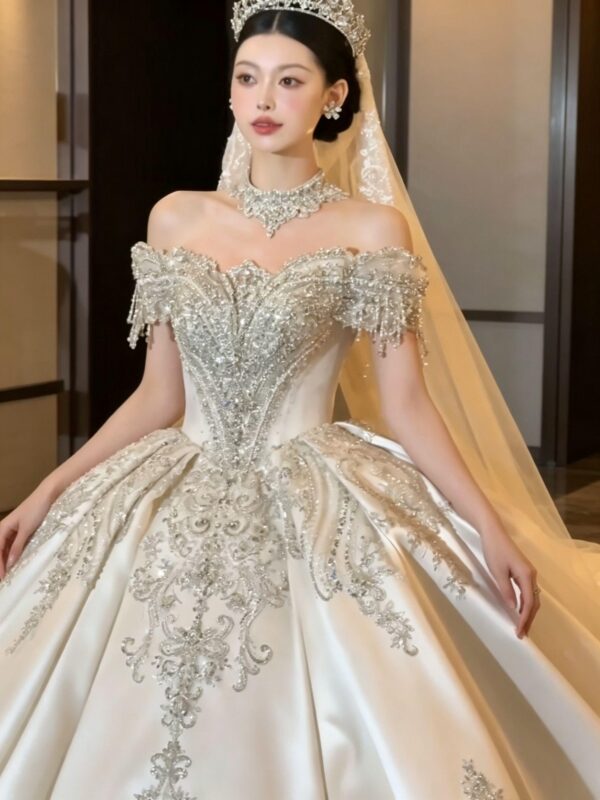 Off-Shoulder Satin Ball Gown