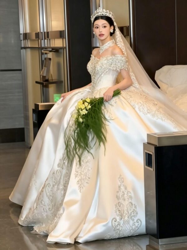 Off-Shoulder Satin Ball Gown