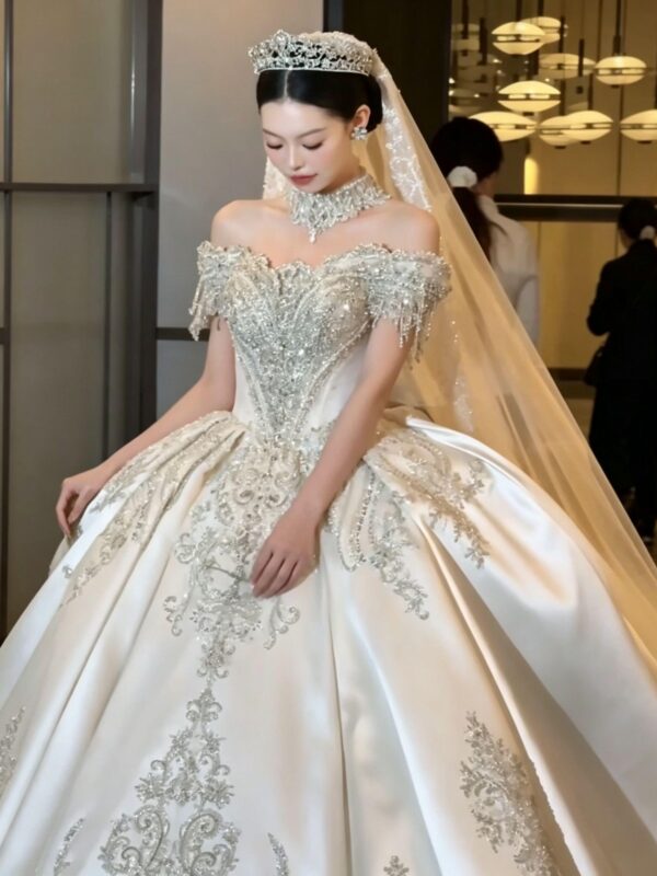 Off-Shoulder Satin Ball Gown
