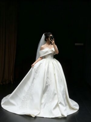 Off-Shoulder Lace Satin Wedding Dress