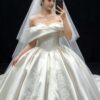 Off-Shoulder Lace Satin Wedding Dress