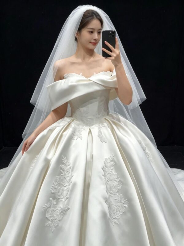 Off-Shoulder Lace Satin Wedding Dress