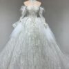 Halter Neck Feather Sparkly Sequin Ball Gown