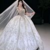 Sparkly Long Sleeve High Neck Tulle Ball Gown