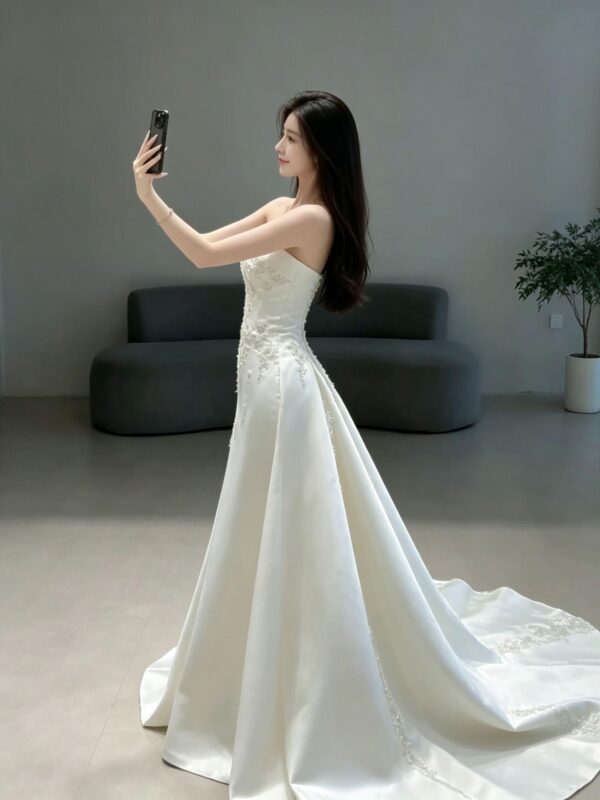 2-in-1 Satin Overskirt Wedding Dress