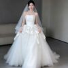Ivory Strapless Draped Satin Bow Wedding Dress