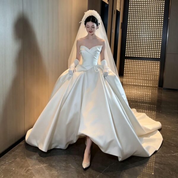 Draped Strapless Satin Wedding Dress