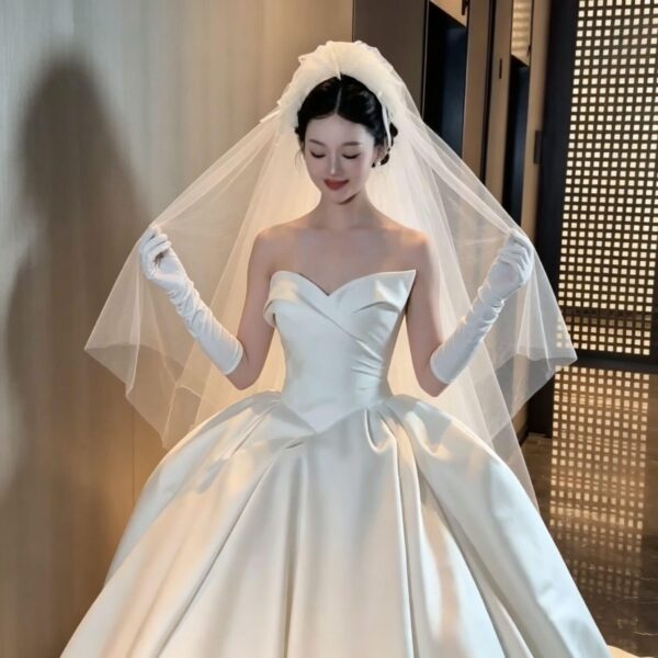 Draped Strapless Satin Wedding Dress