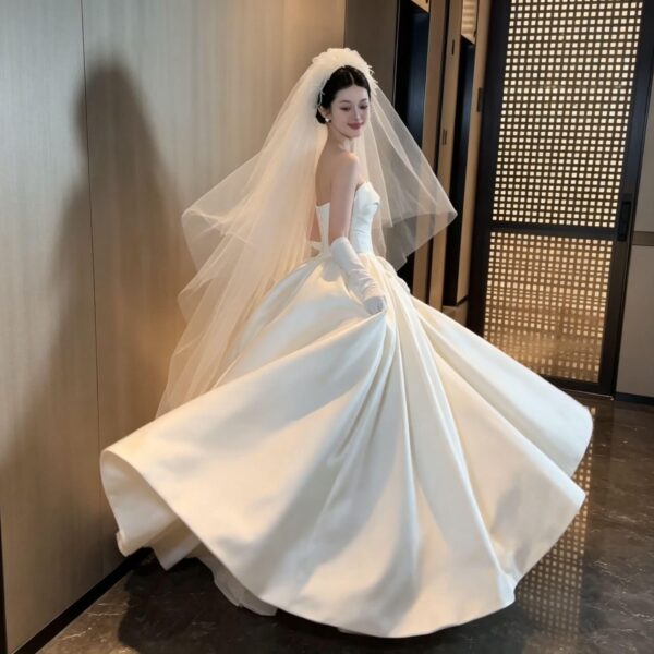 Draped Strapless Satin Wedding Dress