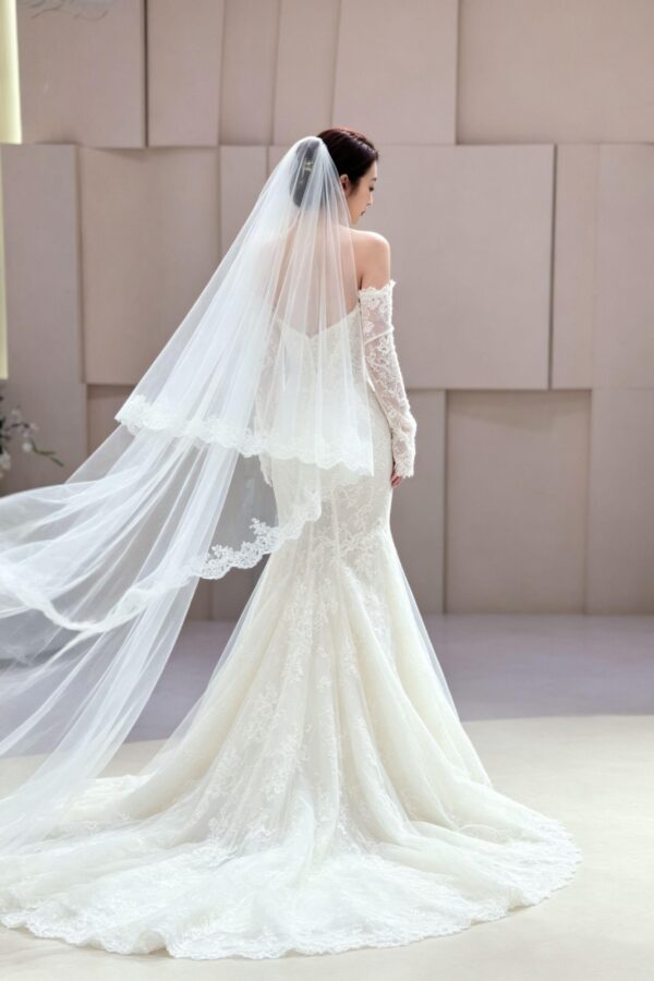 Off the Shoulder Lace Long Sleeve Mermaid Gown