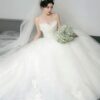 Strapless Draped Tulle Lace Ball Gown