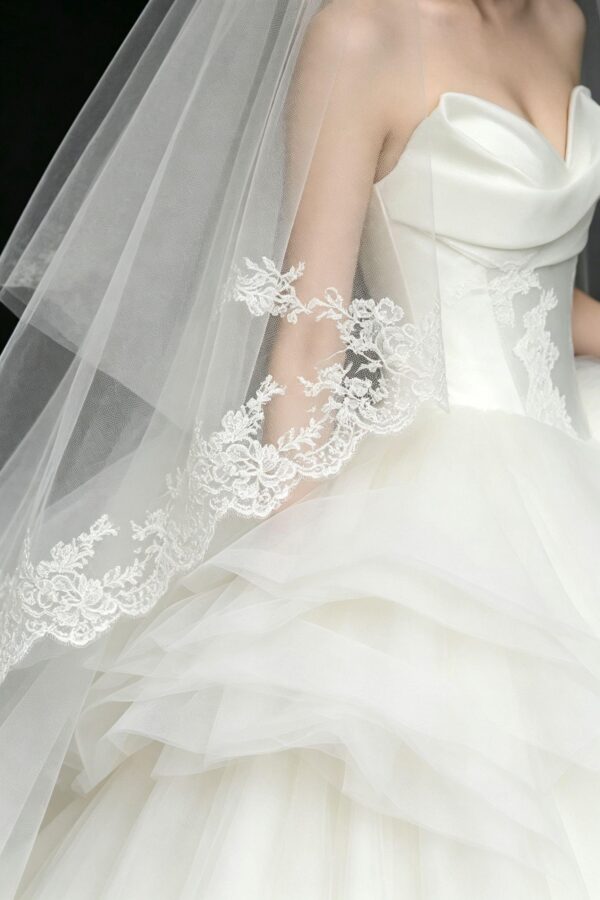 Strapless Draped Tulle Lace Ball Gown
