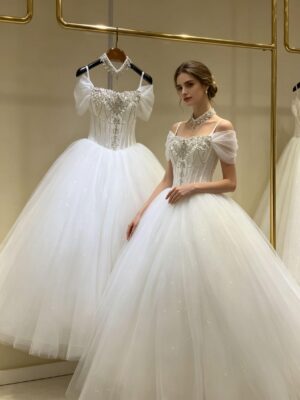 Off-Shoulder Shimmering Tulle Wedding Dress