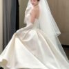 Ivory Strapless Draped Satin Ball Gown