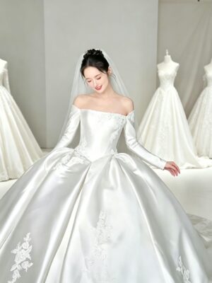Long Sleeve Satin Wedding Dress