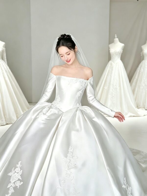 Long Sleeve Satin Wedding Dress