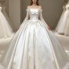 Minimalist Satin Ball Gown with Lace Sleeves