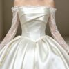 Minimalist Satin Ball Gown with Lace Sleeves
