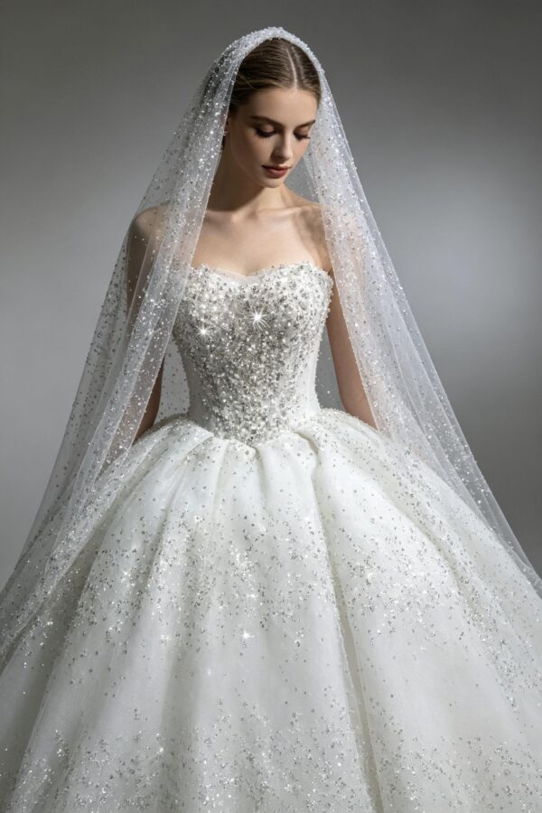 Strapless Sparkly Glitter Tulle Ball Gown