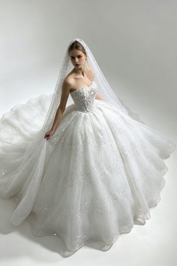 Strapless Sparkly Glitter Tulle Ball Gown