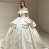 Off-Shoulder Bow Satin Wedding Dress