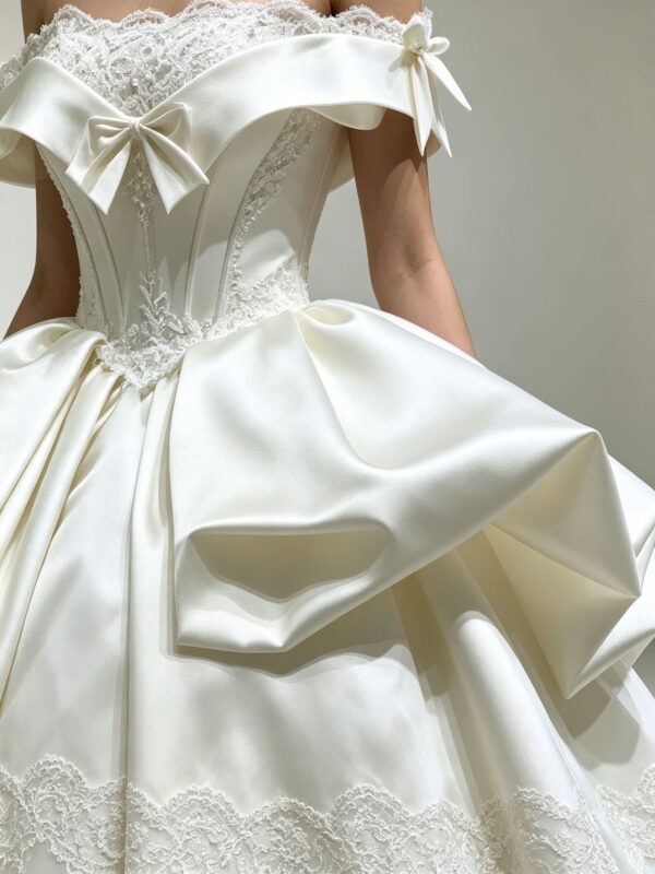 Off-Shoulder Bow Satin Wedding Dress