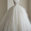 Ivory Strapless Lace Applique Tulle Ball Gown