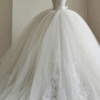 Ivory Strapless Lace Applique Tulle Ball Gown