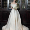 Minimalist Matte Satin Off-Shoulder Wedding Dress