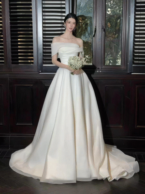 Minimalist Matte Satin Off-Shoulder Wedding Dress