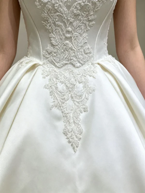 Strapless Lace Applique Satin Bridal Gown
