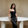 Strapless Lace Bustier Silky Satin Long Skirt Formal Outfit