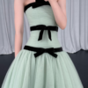 Mint Green Strapless Tulle Ball Gown With Black Velvet Bows