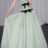 Mint Green Strapless Tulle Ball Gown With Black Velvet Bows