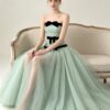Mint Green Strapless Tulle Ball Gown With Black Velvet Bows