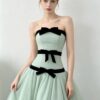 Mint Green Strapless Tulle Ball Gown With Black Velvet Bows